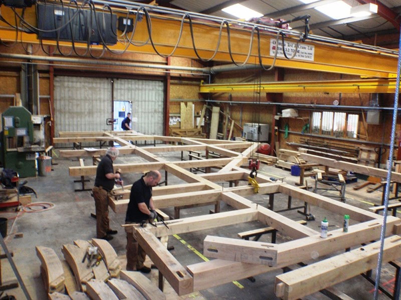 Oak Building Structure Frames Manufacture (Remote Crane Control)